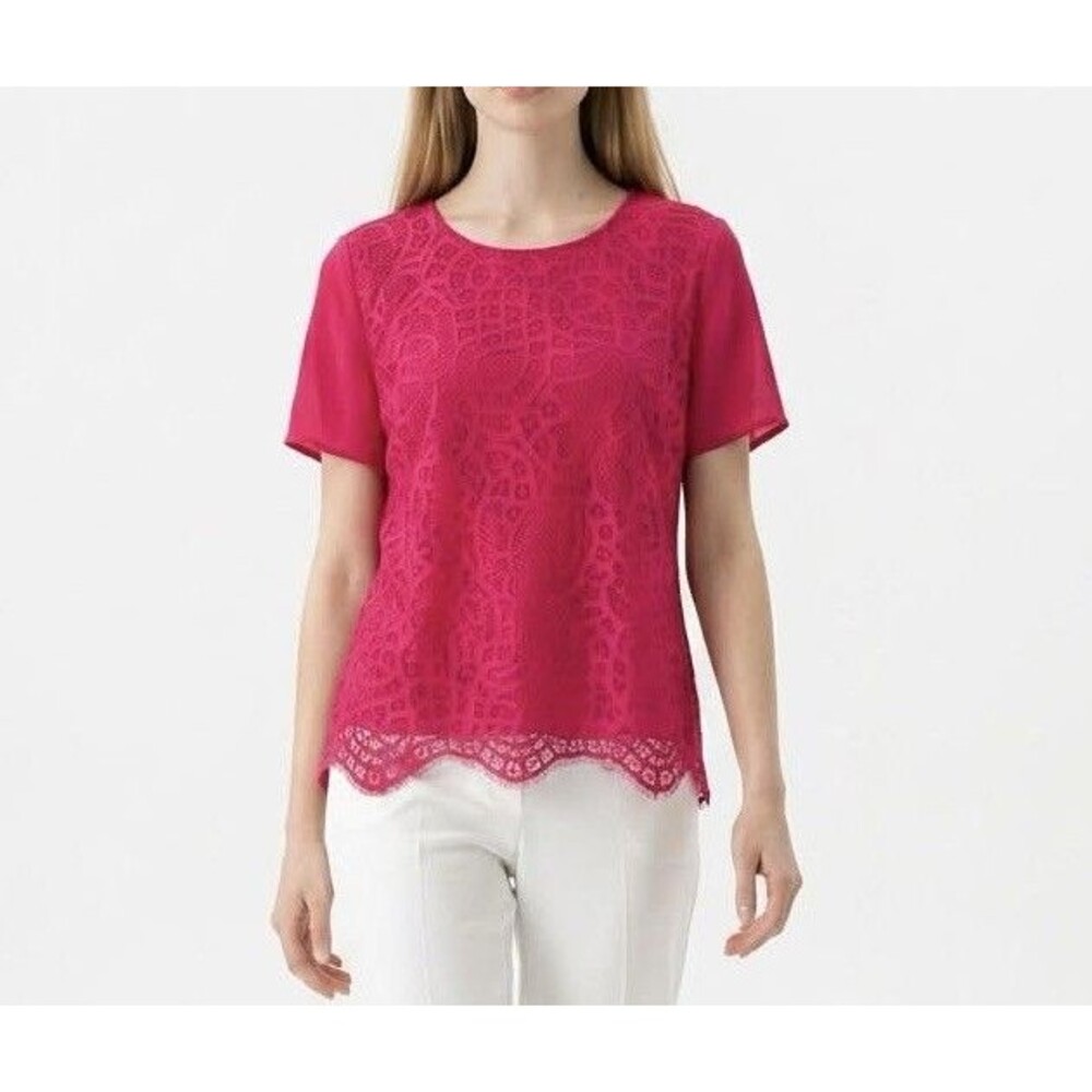 Covington Women's Lace Red Top Blouse Size XL Short Sleeves
